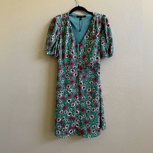 🩷 19Cooper puff sleeve button down dress, gathered back waist, green, xs